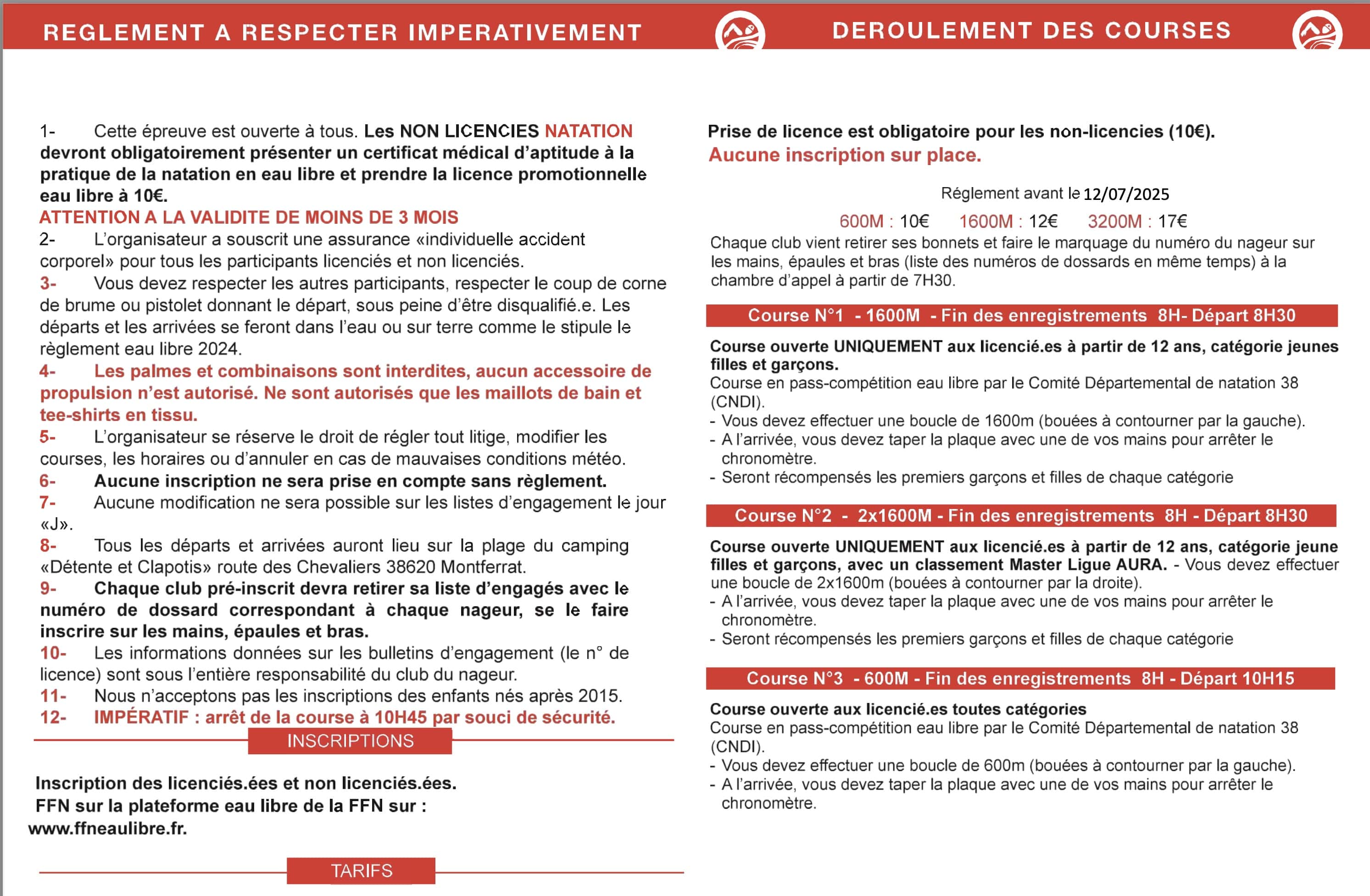 Règlement traversée lac paladru 2025